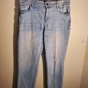 👖CHICOS PLATIUM DISTRESSED DENIM SKIMMER JEANS 1 EUC